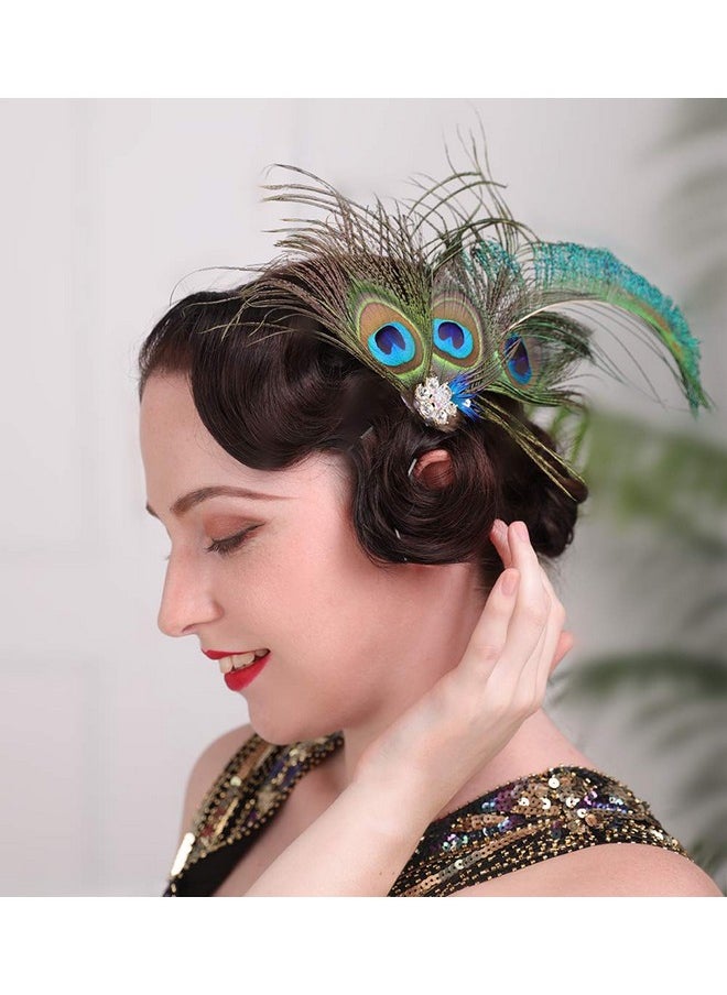 Aimimier - 1920S Flapper Peacock Feather Hair Clip Great Gatsby Headpiece Prom Party Festival Roaring 20S Accessories For Women And Girls - Image 1