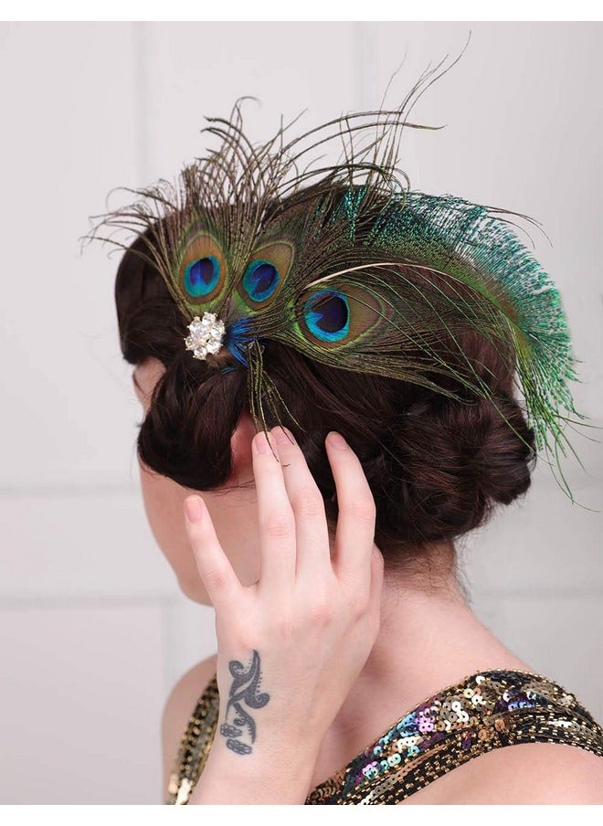 Aimimier - 1920S Flapper Peacock Feather Hair Clip Great Gatsby Headpiece Prom Party Festival Roaring 20S Accessories For Women And Girls - Image 1
