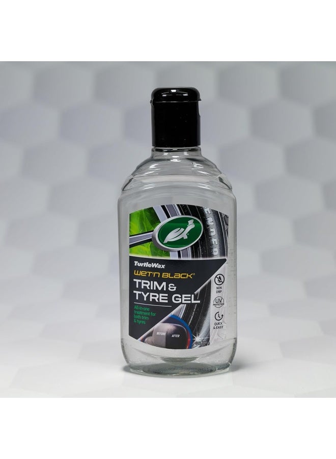 تيرتل واكس جل TurtleWax Wet'n Black Trim & Tyre - 300 مل، ترميم شامل للبلاستيك والمطاط والفينيل، حماية من الأشعة فوق البنفسجية، مقاوم للماء، يدوم طويلًا، يعيد المظهر الأسود للإطارات والتشطيبات - Image 2