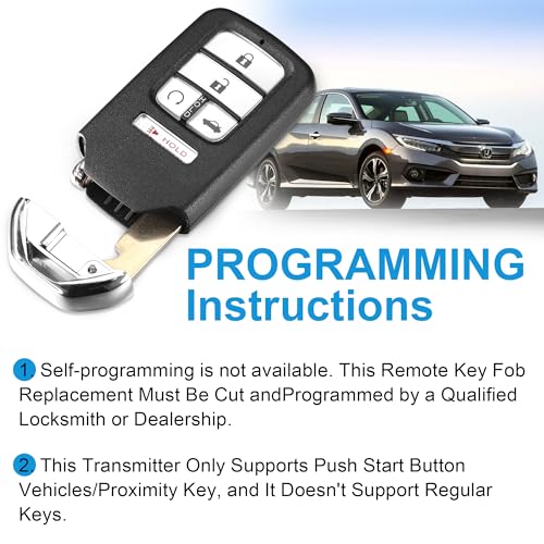 VOFONO Key Fob Replacement Compatible with Honda Civic 2016 2017 2018 2019 2020 2021 Smart Proximity Keyless Entry Remote Control Uncut Key 5 Buttons 433Mhz FCC ID: KR5V2X 72147-TBA-A11 - Image 5