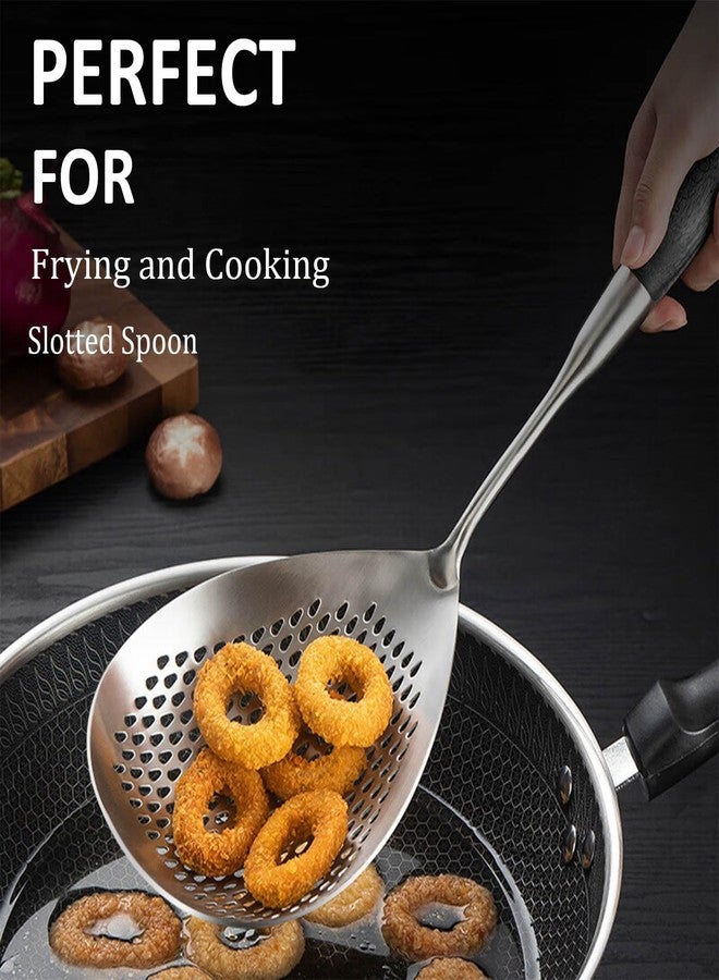 KAYCROWN ملعقة كاي كراون المثقبة، 16.8 بوصة، مصنوعة من الفولاذ المقاوم للصدأ 304، مصفاة عنكبوتية للطبخ والقلي، مصفاة معكرونة، ملعقة قلي للمطبخ، أسود - Image 3
