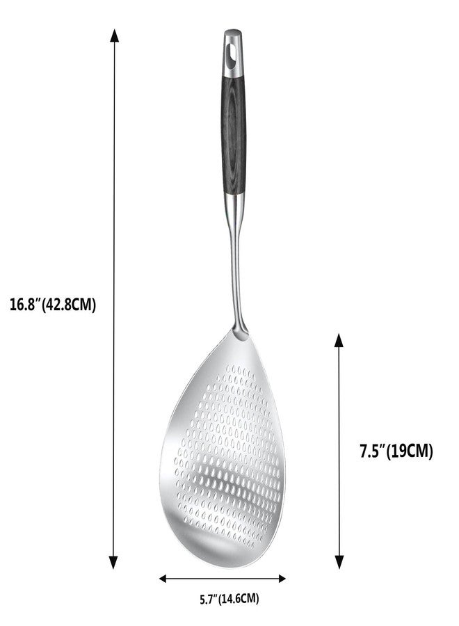 KAYCROWN ملعقة كاي كراون المثقبة، 16.8 بوصة، مصنوعة من الفولاذ المقاوم للصدأ 304، مصفاة عنكبوتية للطبخ والقلي، مصفاة معكرونة، ملعقة قلي للمطبخ، أسود - Image 4