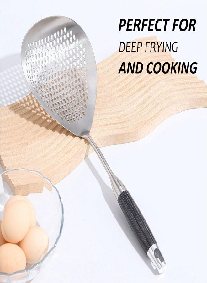 KAYCROWN ملعقة كاي كراون المثقبة، 16.8 بوصة، مصنوعة من الفولاذ المقاوم للصدأ 304، مصفاة عنكبوتية للطبخ والقلي، مصفاة معكرونة، ملعقة قلي للمطبخ، أسود - Image 5
