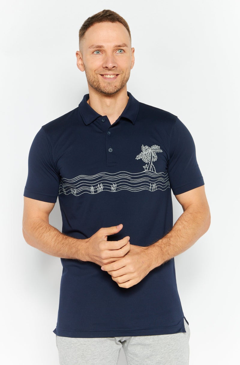 PUMA Men Sportswear Fit Graphic Printed Polo, Navy - Image 1