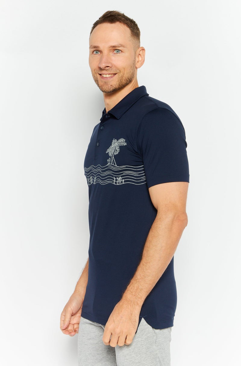 PUMA Men Sportswear Fit Graphic Printed Polo, Navy - Image 2