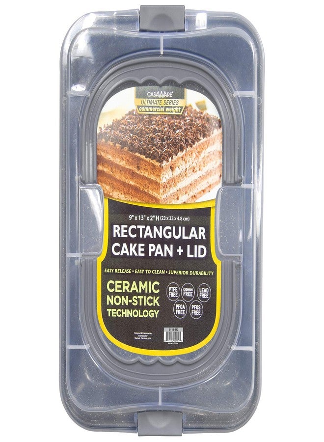 كاسا وير صينية كيك مستطيلة مغطاة من كازاوير، مقاس 9 × 13 × 2 بوصة، بمقابض عريضة (لون جرانيت فضي) - Image 1