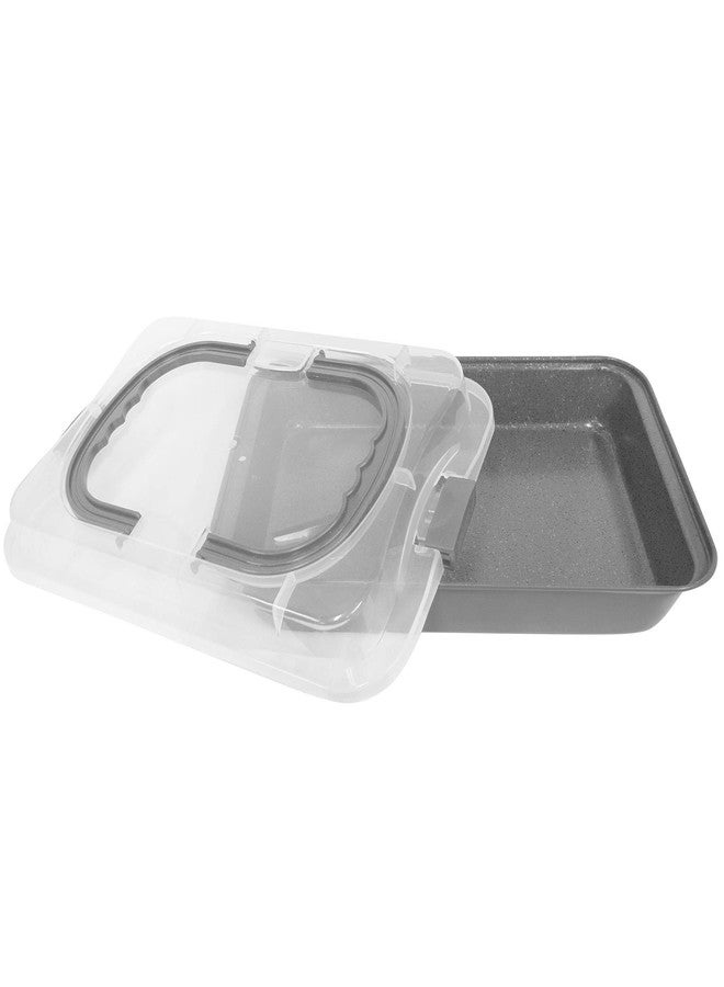 كاسا وير صينية كيك مستطيلة مغطاة من كازاوير، مقاس 9 × 13 × 2 بوصة، بمقابض عريضة (لون جرانيت فضي) - Image 2