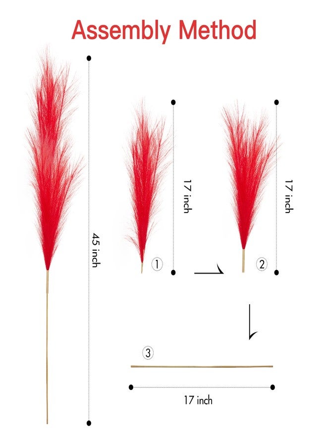 MUUNC 9 Pcs 45" Tall Pampas Grass Red Decor, Long Stem Artificial Flower Floor Vase Large Faux Floral Pompas Fake Plants Dried Bouquet Arrangement Vase Filler for Boho Home Wedding Decoration - Image 3