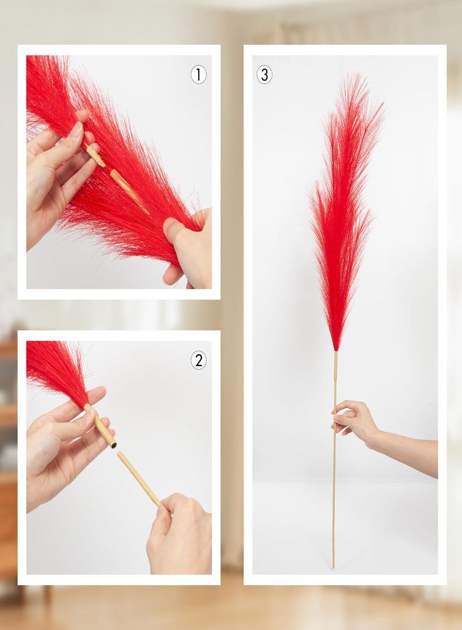 MUUNC 9 Pcs 45" Tall Pampas Grass Red Decor, Long Stem Artificial Flower Floor Vase Large Faux Floral Pompas Fake Plants Dried Bouquet Arrangement Vase Filler for Boho Home Wedding Decoration - Image 4