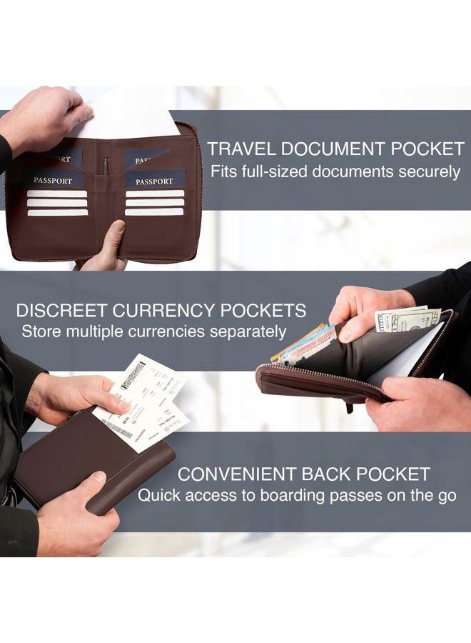 Travaci Full Grain Leather Family Passport Holder for 2-4 Passports - RFID Passport Holder and Travel Document Organizer - Large Leather Travel Wallet for Couples and Families, Dark Brown, 7.5 x 5.5 x 1 - Image 4