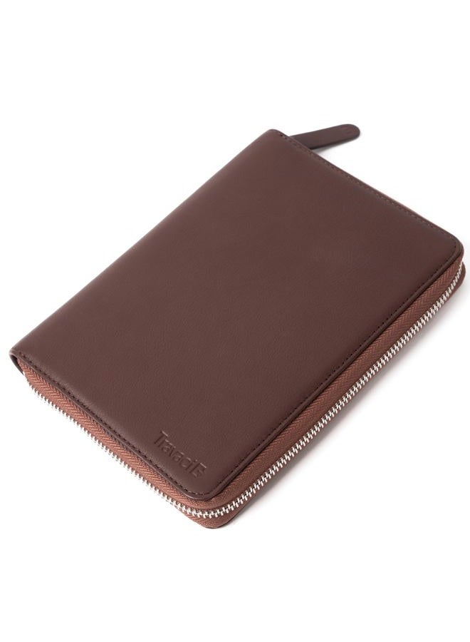 Travaci Full Grain Leather Family Passport Holder for 2-4 Passports - RFID Passport Holder and Travel Document Organizer - Large Leather Travel Wallet for Couples and Families, Dark Brown, 7.5 x 5.5 x 1 - Image 1