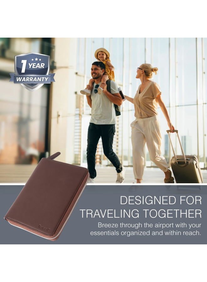 Travaci Full Grain Leather Family Passport Holder for 2-4 Passports - RFID Passport Holder and Travel Document Organizer - Large Leather Travel Wallet for Couples and Families, Dark Brown, 7.5 x 5.5 x 1 - Image 3