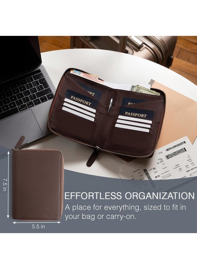 Travaci Full Grain Leather Family Passport Holder for 2-4 Passports - RFID Passport Holder and Travel Document Organizer - Large Leather Travel Wallet for Couples and Families, Dark Brown, 7.5 x 5.5 x 1 - Image 5