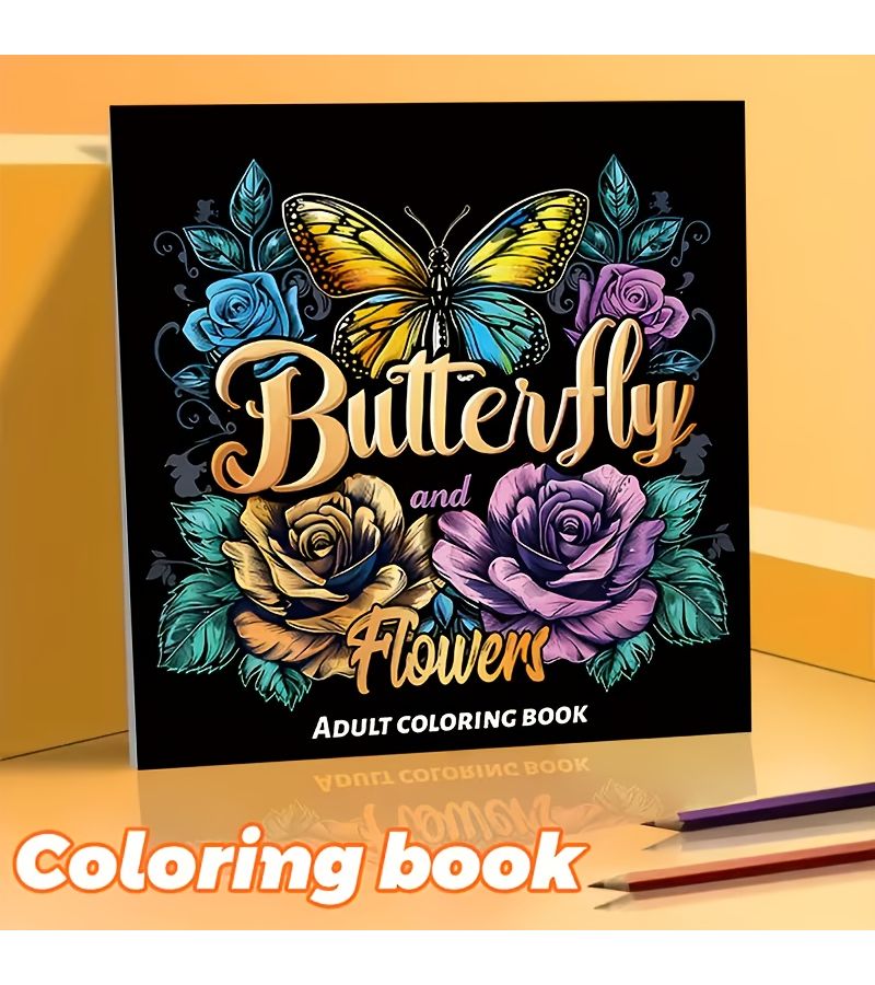 24 Page Adult Coloring Book Butterflies And Flowers One Side Thick Paper 7.87x7.87 Inch - Image 1