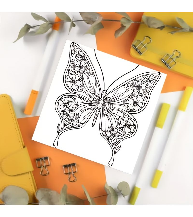 24 Page Adult Coloring Book Butterflies And Flowers One Side Thick Paper 7.87x7.87 Inch - Image 3
