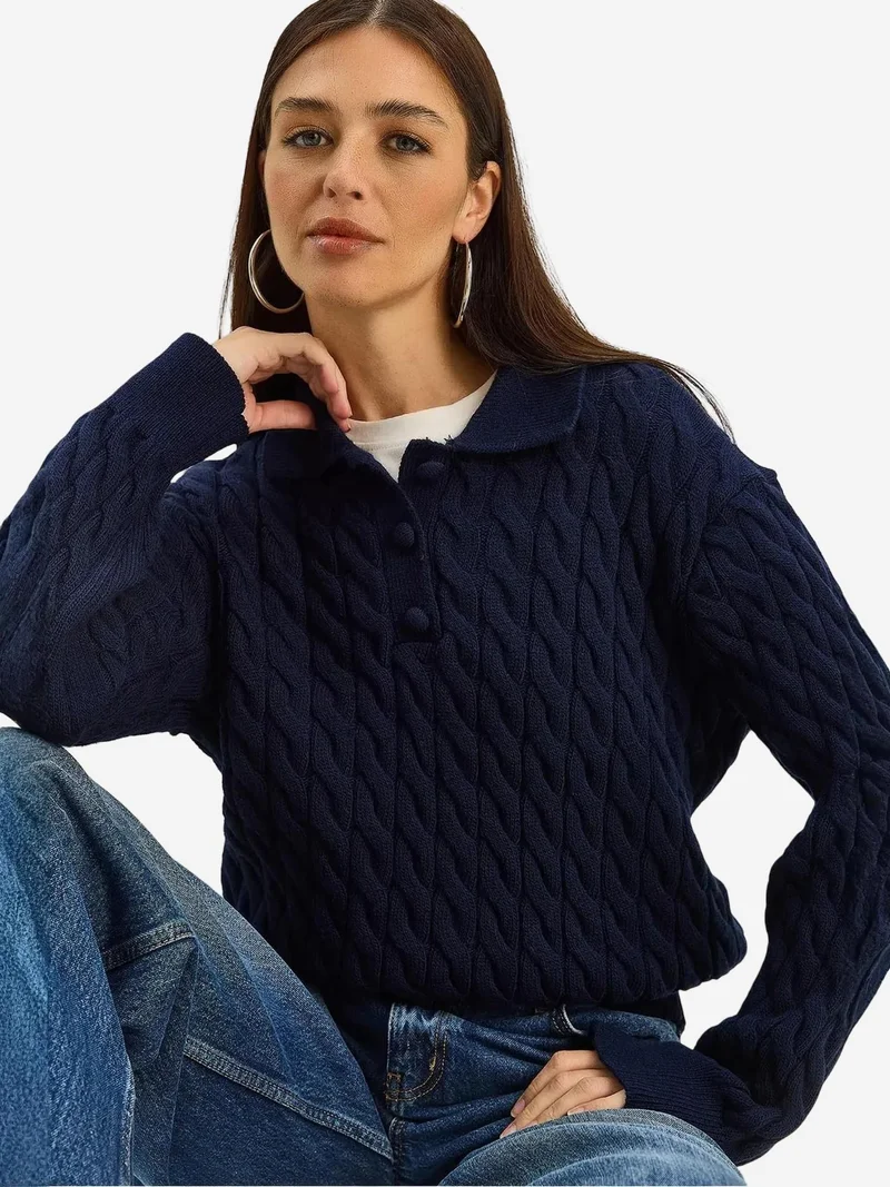 بيانكو لوتشي كنزة بولو برقبة ضيقة بنقش جديلة سميكة من لوتشي