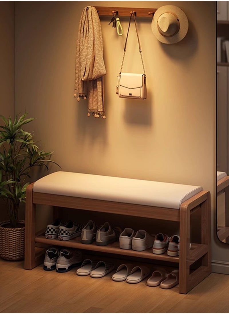 Sharpdo Home Porch Entrance Integrated Shoe Cabinet Bench, Solid Wood Shoe Bench, Soft Cushion 80*30*42CM  - Image 1