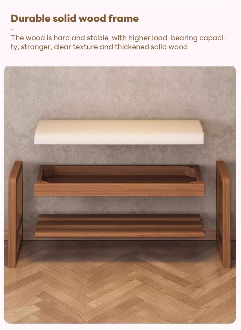 Sharpdo Home Porch Entrance Integrated Shoe Cabinet Bench, Solid Wood Shoe Bench, Soft Cushion 80*30*42CM  - Image 5