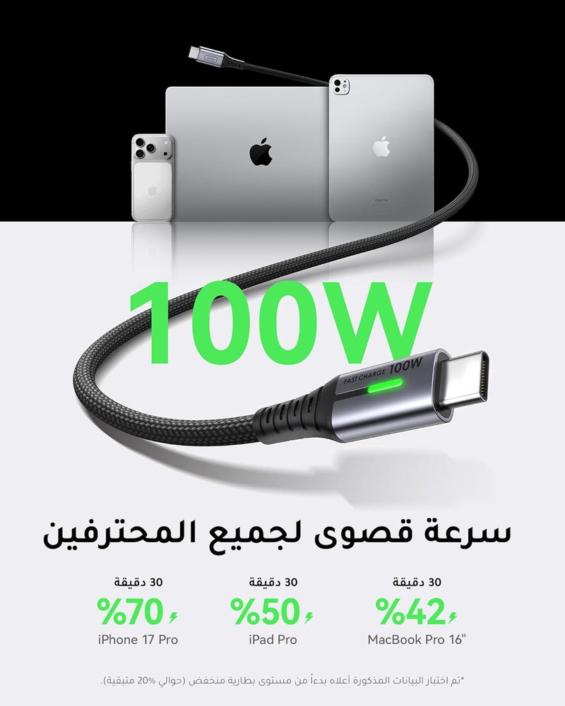 INIU Type C Cable, 100W Fast Charging Nylon-Braided Cord USB C Cable Compatible for iPhone 17/16/15 Pro Max, MacBook Pro/Air, Galaxy S25 Ultra S24, Huawei, Honor, Xiaomi, iPad etc (1M) - Image 2
