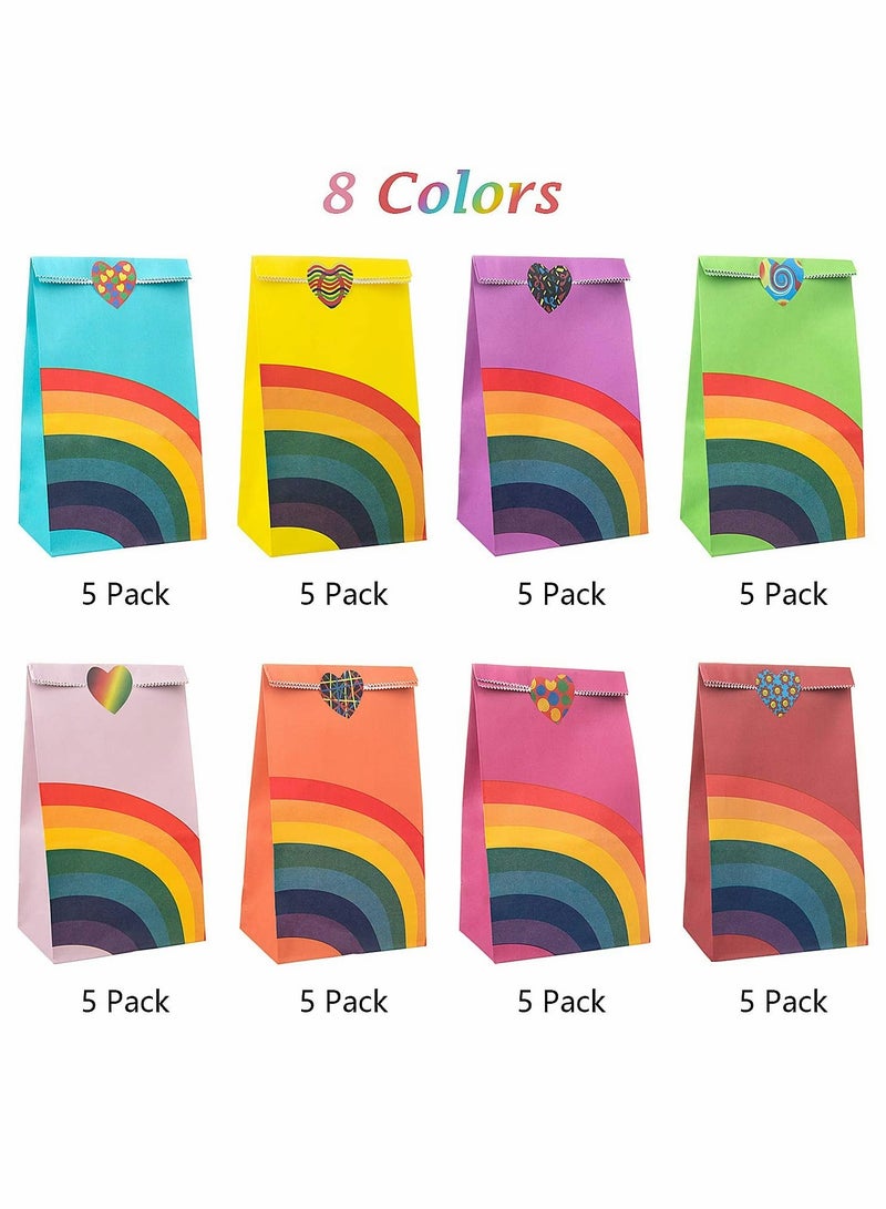 40 Pcs Party Gift Bags Rainbow Paper Gift Bags with Heart Stickers, for Birthday Party Wedding Supplies, Multi-use Paper Gift Bags, Sweet Bags - Image 5