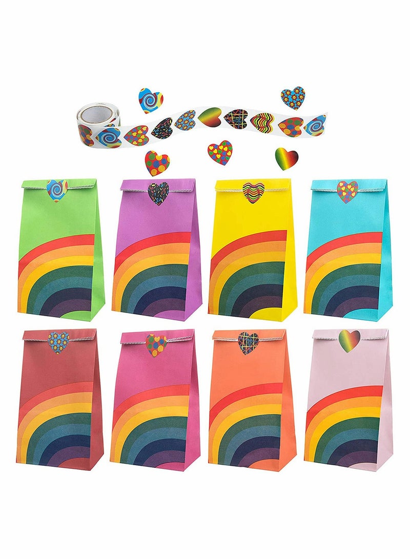 40 Pcs Party Gift Bags Rainbow Paper Gift Bags with Heart Stickers, for Birthday Party Wedding Supplies, Multi-use Paper Gift Bags, Sweet Bags - Image 1
