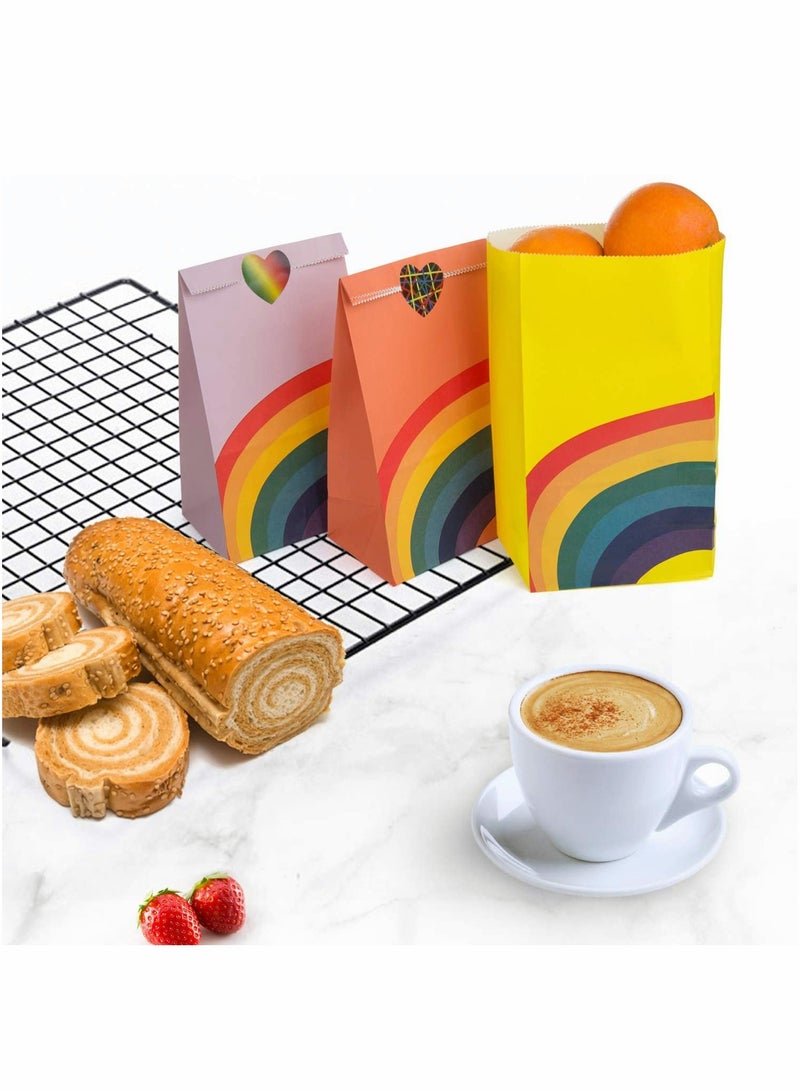 40 Pcs Party Gift Bags Rainbow Paper Gift Bags with Heart Stickers, for Birthday Party Wedding Supplies, Multi-use Paper Gift Bags, Sweet Bags - Image 3