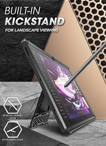 SupCase حافظة SUPCASE لجهاز سامسونج جالاكسي تاب S10 ألترا مع حامل وحامي شاشة مدمج وحامل S Pen وحماية كاملة للجسم لحماية الجهاز من الصدمات لجهاز جالاكسي تاب S9 ألتراS8 ألترا باللون الأسود - Image 3