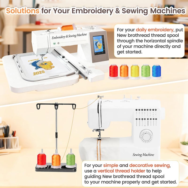 New brothread 63 Colors Compatible with Brother Polyester Embroidery Machine Thread Kit 500M (550Y) Each Spool Compatible with Brother Babylock Janome Singer Pfaff Bernina Embroidery Sewing Machine - Image 5