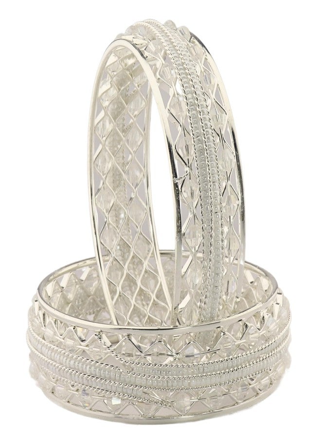 NMII Traditional Silver Plated Metal Bangles Kada Set For Women & Girls With Beads & Pearls | Women's Bangles | Fashion Bangle | Premium Kada Set For Wedding, Occasions - (MAH137-Silver-2.2) - Image 1