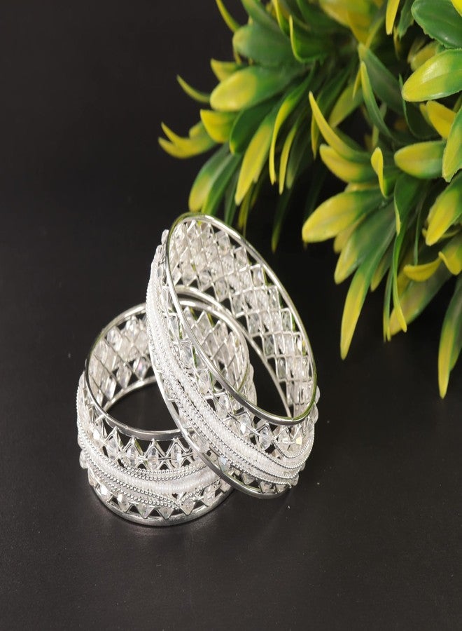 NMII Traditional Silver Plated Metal Bangles Kada Set For Women & Girls With Beads & Pearls | Women's Bangles | Fashion Bangle | Premium Kada Set For Wedding, Occasions - (MAH137-Silver-2.2) - Image 3