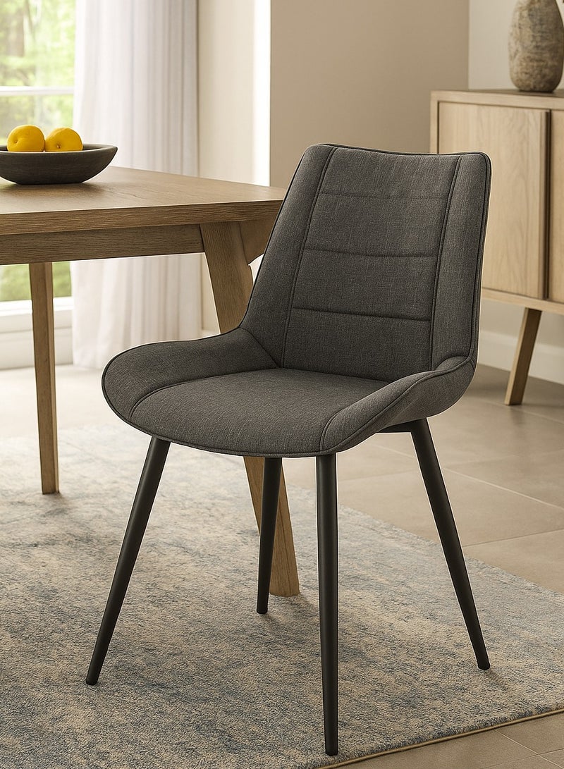 AFT Ergonomic Upholstered Dining Chair with Quilted Backrest – Sturdy Metal Legs, Soft Fabric Seat – Dimensions 85cm Height x 60cm Depth x 54cm Width – Seat Height 48cm – 130 KG Weight Capacity – Modern Design for Home or Office.  Dark Grey (Arfan) - Image 1