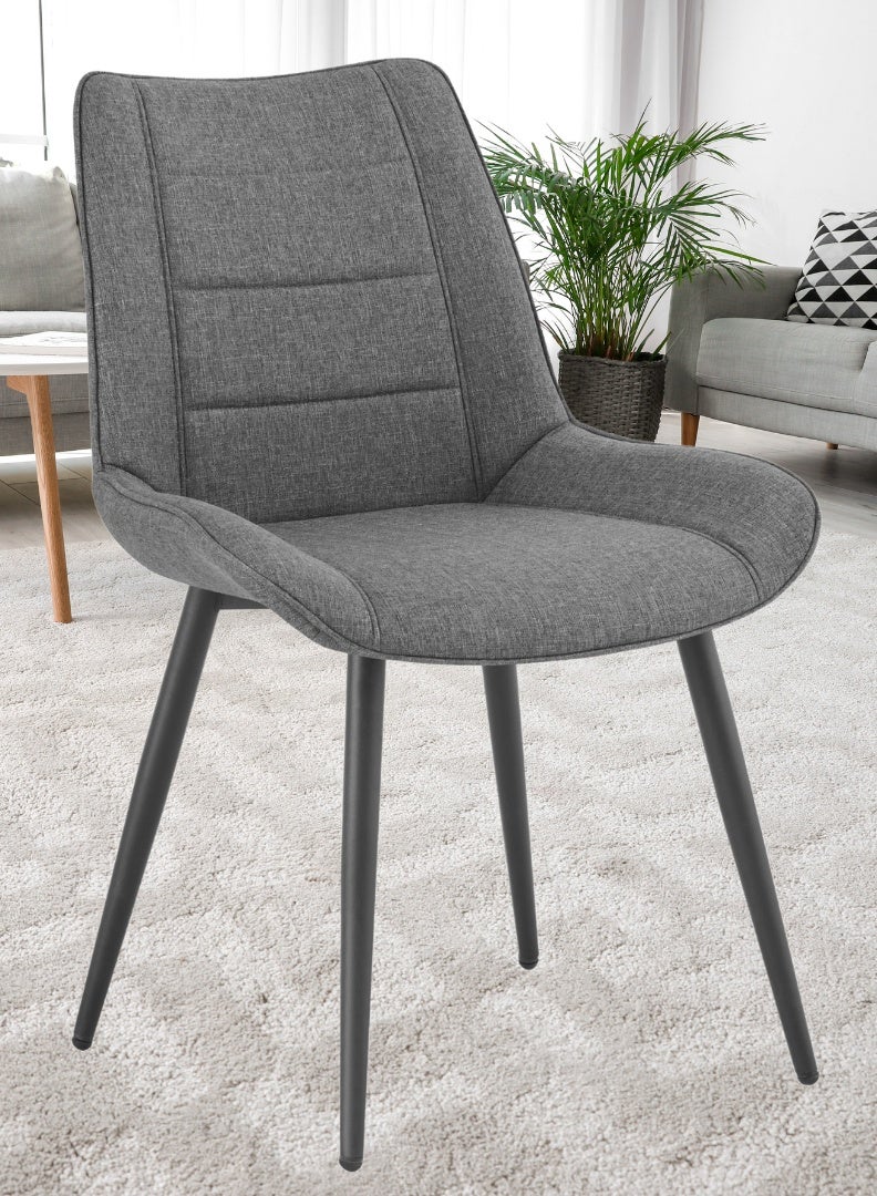 AFT Ergonomic Upholstered Dining Chair with Quilted Backrest – Sturdy Metal Legs, Soft Fabric Seat – Dimensions 85cm Height x 60cm Depth x 54cm Width – Seat Height 48cm – 130 KG Weight Capacity – Modern Design for Home or Office.  Dark Grey (Arfan) - Image 3