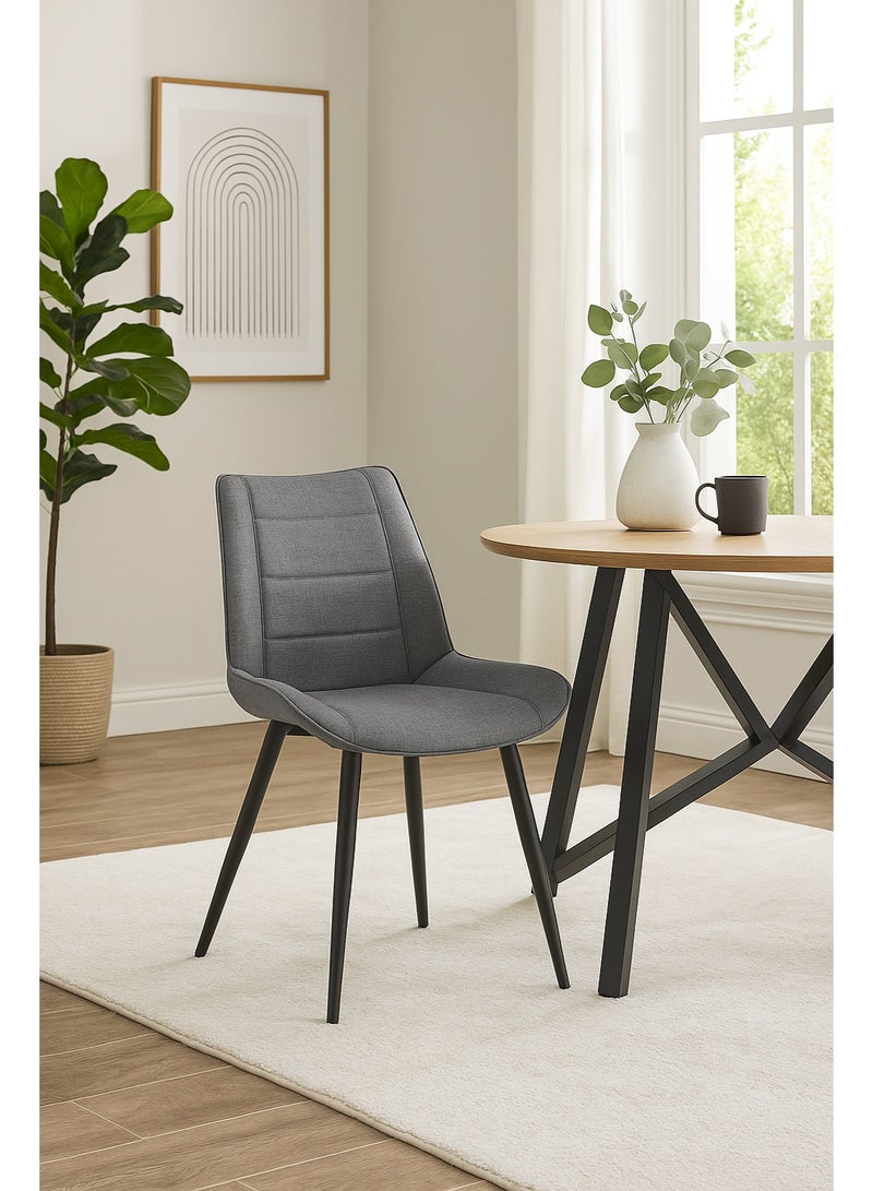 AFT Ergonomic Upholstered Dining Chair with Quilted Backrest – Sturdy Metal Legs, Soft Fabric Seat – Dimensions 85cm Height x 60cm Depth x 54cm Width – Seat Height 48cm – 130 KG Weight Capacity – Modern Design for Home or Office.  Dark Grey (Arfan) - Image 2