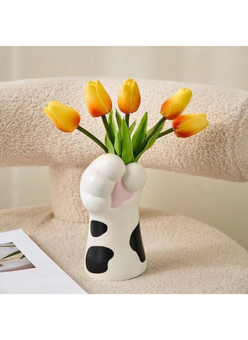 Y&D New Creative Resin Cat's Claw Vase Light Luxury Style Entrance Ornaments Home Decoration Living Room Resin Crafts-Black And White15.7*8.2*7.9  - Image 1