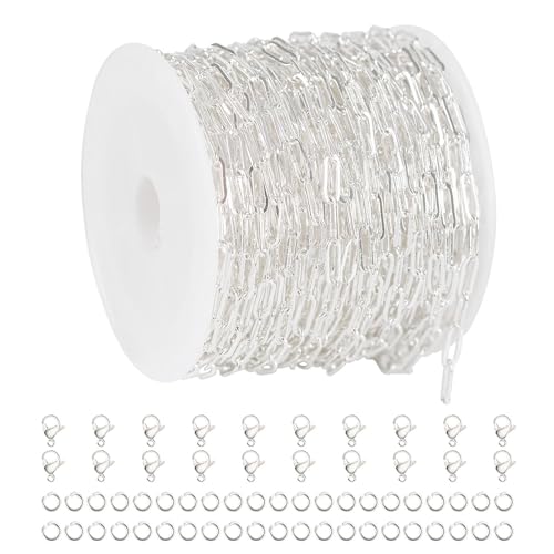 YOUBEIYEE 32.8 Feet Silver Paperclip Chain for Jewelry Making Silver Plated Brass Chain Roll for Women Necklace Bracelet DIY Jewelry Supplies - Image 1