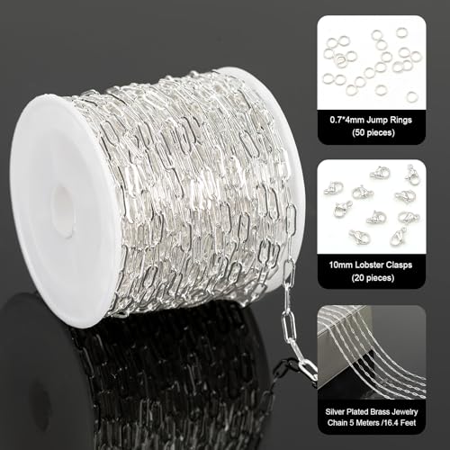 YOUBEIYEE 32.8 Feet Silver Paperclip Chain for Jewelry Making Silver Plated Brass Chain Roll for Women Necklace Bracelet DIY Jewelry Supplies - Image 2