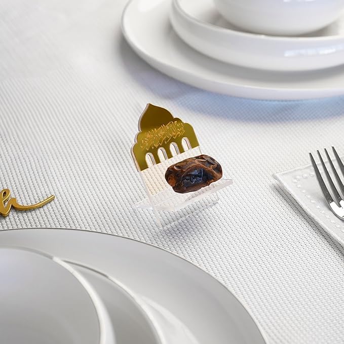 اي ار اس حامل تمور من زجاج شبكي، زينة رمضانية - هدية عيد، ديكور إسلامي للمسلمين - طاولة إفطار، أكريليك، بسم الله، 5 قطع - Image 4