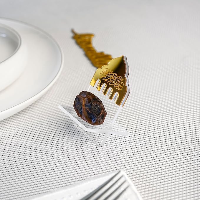 اي ار اس حامل تمور من زجاج شبكي، زينة رمضانية - هدية عيد، ديكور إسلامي للمسلمين - طاولة إفطار، أكريليك، بسم الله، 5 قطع - Image 3