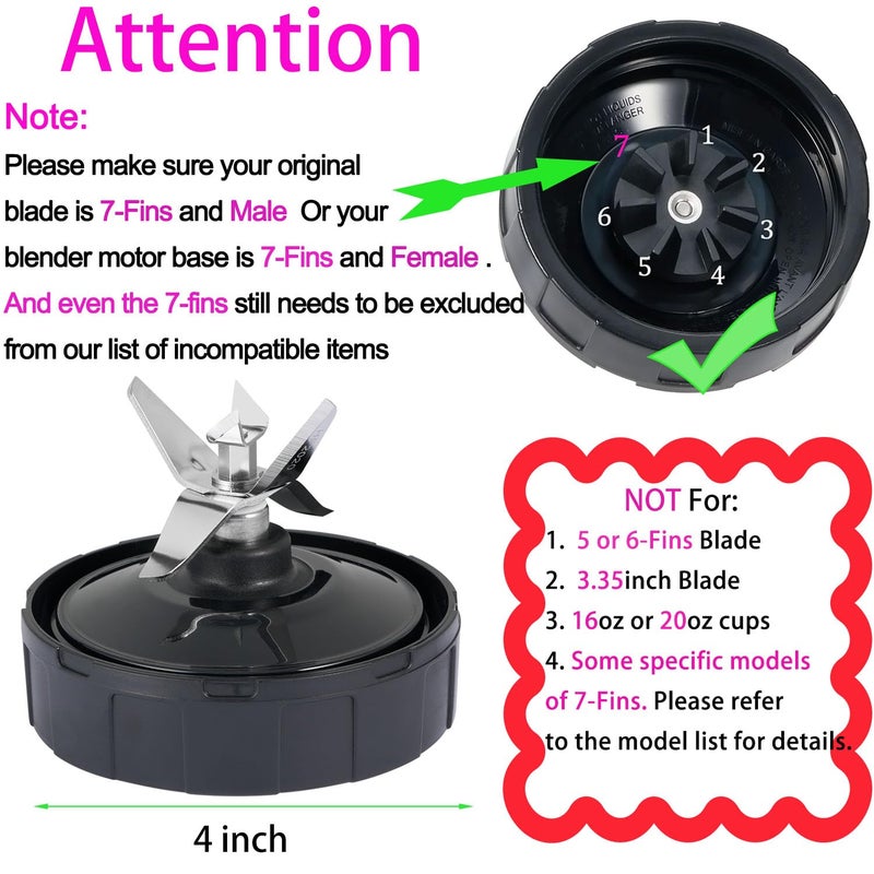 ABTER [New Model] Replacement 7 Fins Male Blade&24oz Blender Cup Compatible For Nutri Ninja Blender [4 Inch Male 7 Fins Blade] - Image 2