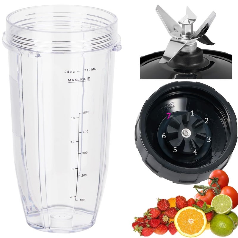 ABTER [New Model] Replacement 7 Fins Male Blade&24oz Blender Cup Compatible For Nutri Ninja Blender [4 Inch Male 7 Fins Blade] - Image 1