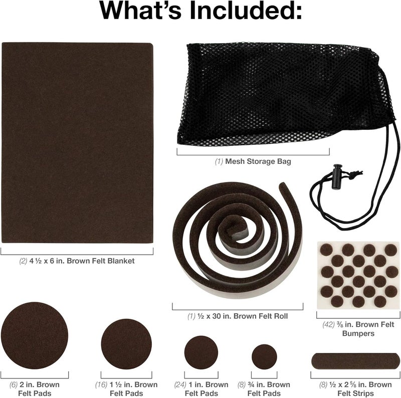 SoftTouch وسادات أثاث ثقيلة من فيelt ذاتية اللصق SoftTouch كبيرة 108 قطعة مع حقيبة تخزين مجانية لحماية أرضياتك الخشبية من الخدوش استخدمها على الطاولات والكراسي وتحت الأجهزة الصغيرة بني - Image 2