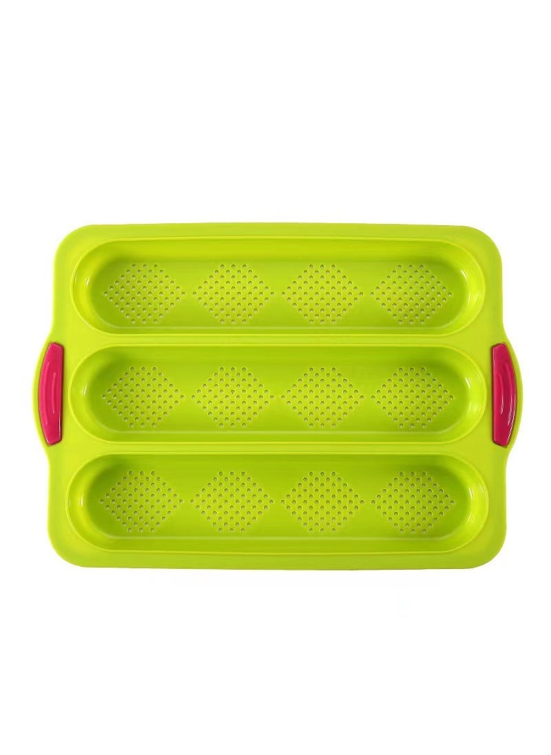 Arabest Silicone Baguette Baking Tray Diamond Grid Green + Rose Red handle 