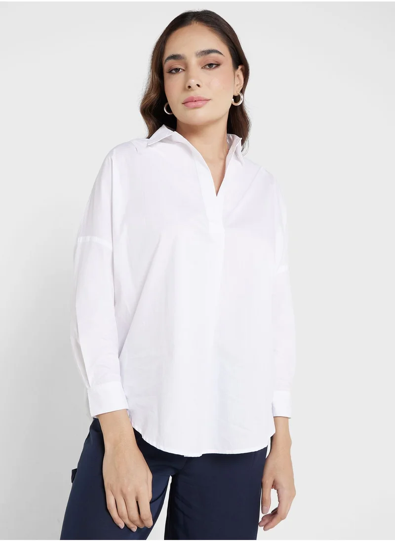 French Connection Buttoned Neck Knitted Top