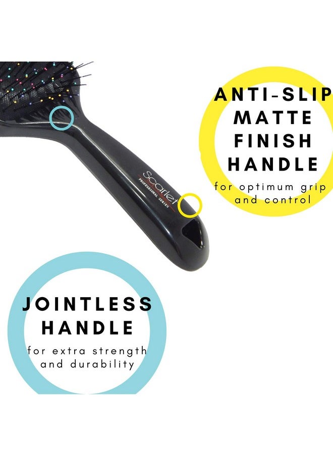 Scarlet Line - Professional Large Anti Slip Matt Finish Cushion Paddle Hair Brush With Plastic Handle N Colourful Pin Balls For Men N Women_Black - Image 1