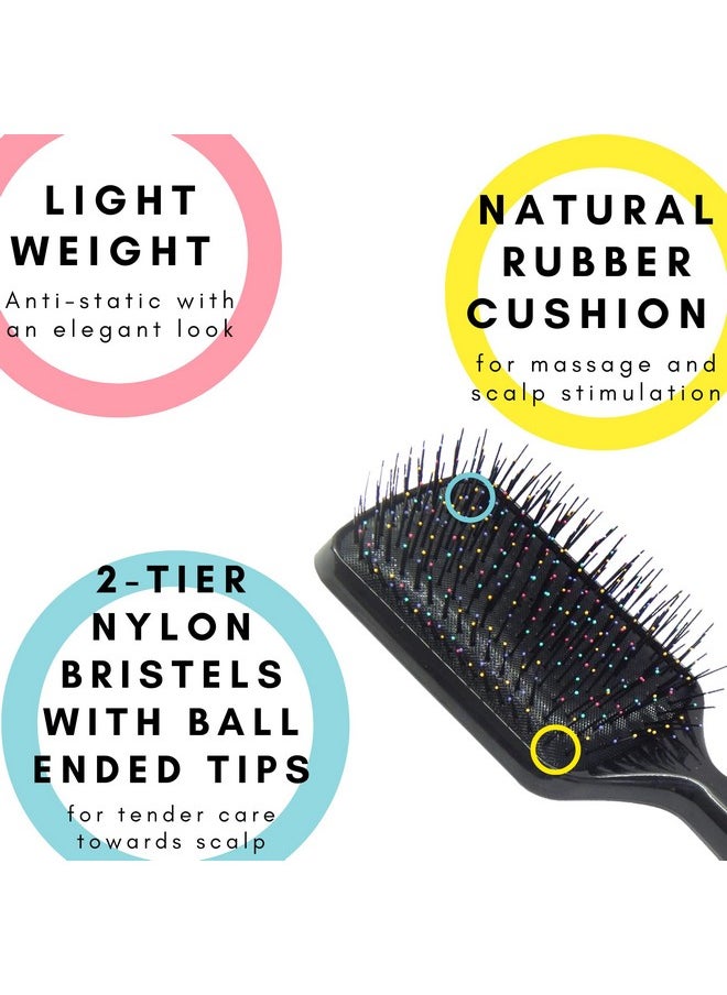 Scarlet Line - Professional Large Anti Slip Matt Finish Cushion Paddle Hair Brush With Plastic Handle N Colourful Pin Balls For Men N Women_Black - Image 1