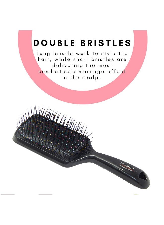 Scarlet Line - Professional Large Anti Slip Matt Finish Cushion Paddle Hair Brush With Plastic Handle N Colourful Pin Balls For Men N Women_Black - Image 1