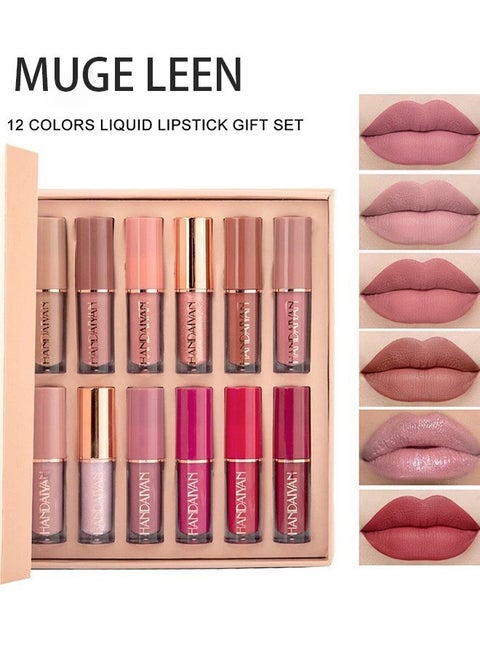 Women's Waterproof Long Lasting Non-Stick Cup Not Fade Nude 12 Pieces Velvet Matte Liquid Lipstick Set