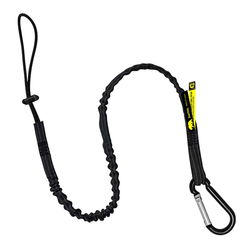 BearTOOLS Tool Lanyard with Standard Spring Carabiner and Adjustable Loop End 90cm Length Maximum Weight Limit 8KG 176lb Fall Restraint with Shock Cord Stopper 1 Pack Black 0911S
