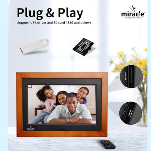 MIRACLE DIGITAL 10" IPS Wooden Digital Photo Frame | 8GB Memory, 2GB RAM | High-Def Display, USB & SD Card Support | Slideshow, Video, Audio | 180° Wide Viewing Angle (Dark Wood) - Image 2