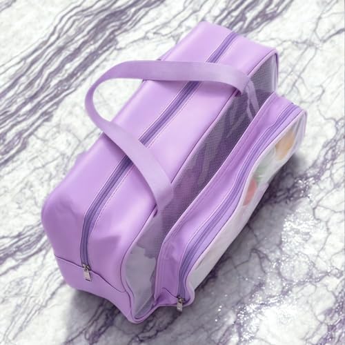 Gowloz Large Transparent PVC & PU Travel Bag – Purple Multipurpose Handbag | Waterproof Tote for Makeup, Toiletries, Gym & Beach Essentials (Pack of 1) - Image 5